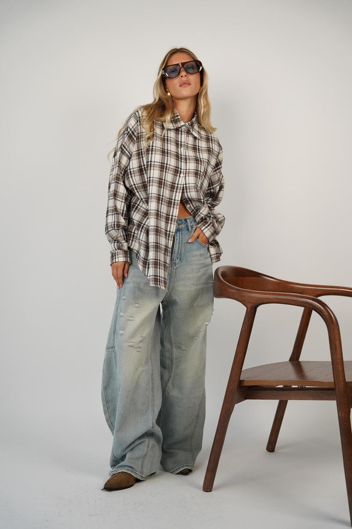 חולצה מכופתרת משבצות אנה