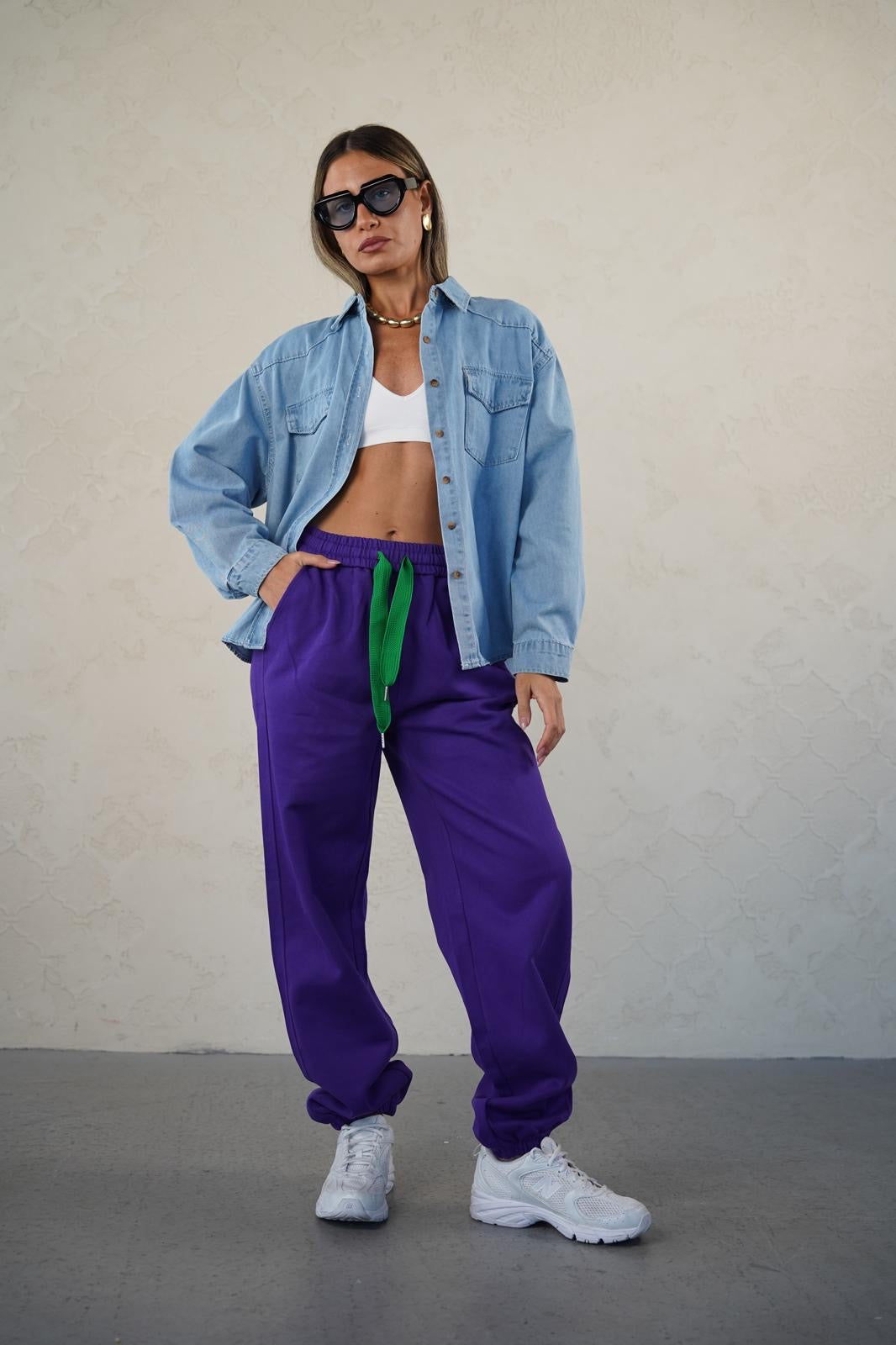 מכנס פוטר אוברסייז לנשים - דגם עדן בצבעים אדום, סגול, ורוד וירוק