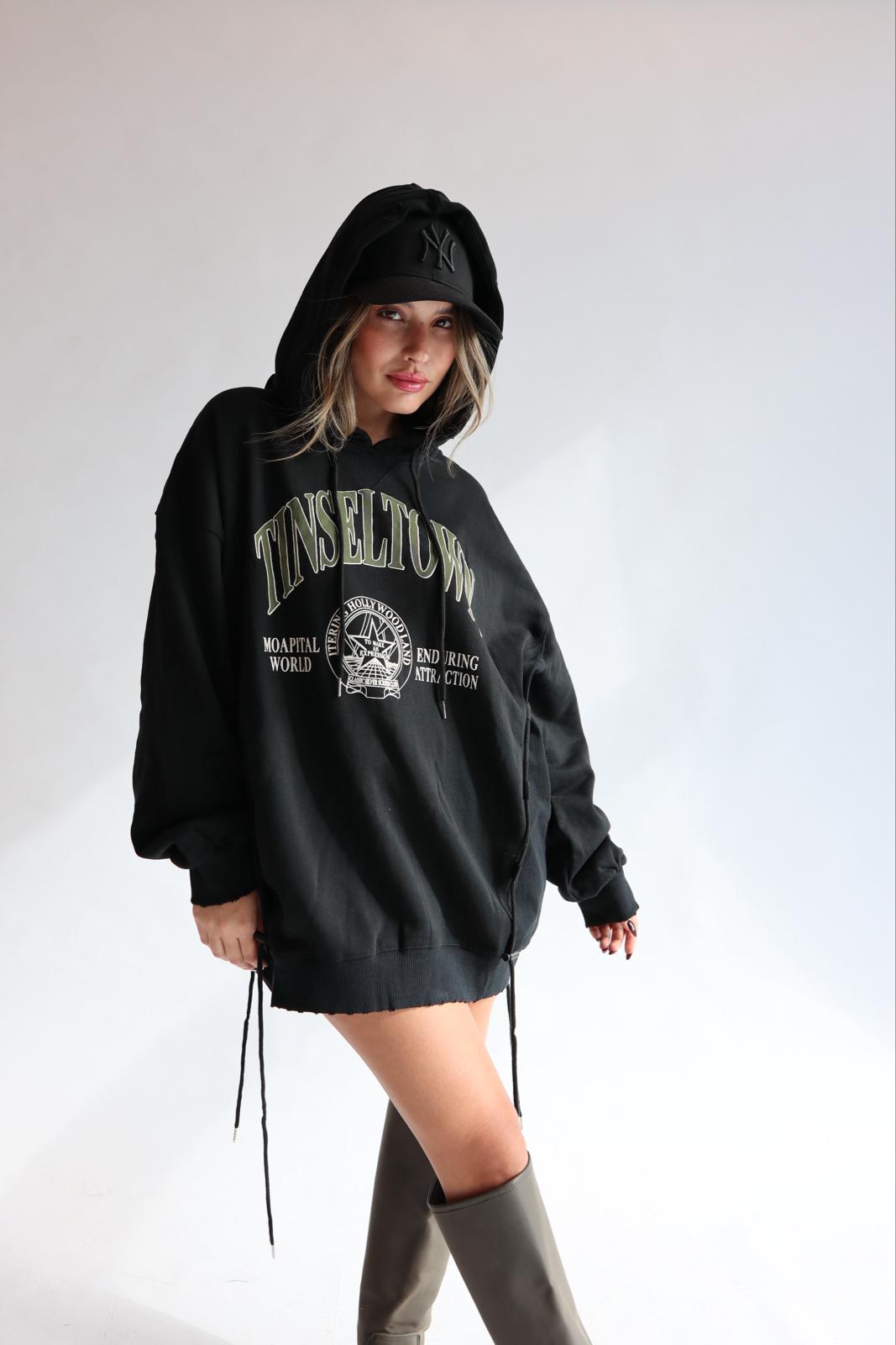 פוטר אוברסייז עם קפוצ׳ון לנשים - דגם רנדי בצבעים שחור וחום