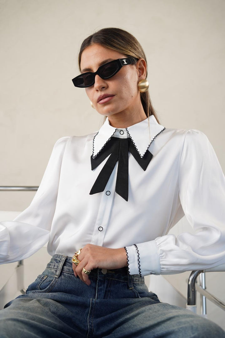 חולצה אלגנטית וקלאסית לנשים - דגם אופיר בצבע לבן