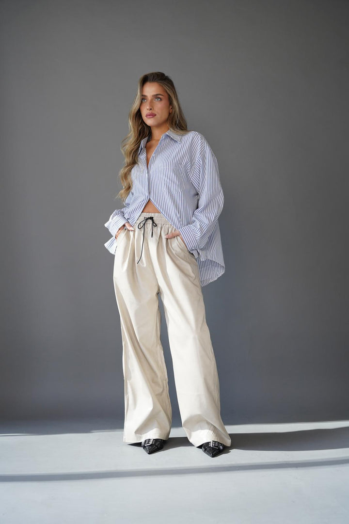 מכנס ארוך עם גומי מותן לנשים - דגם לארי בצבעים חום, שחור וקרם