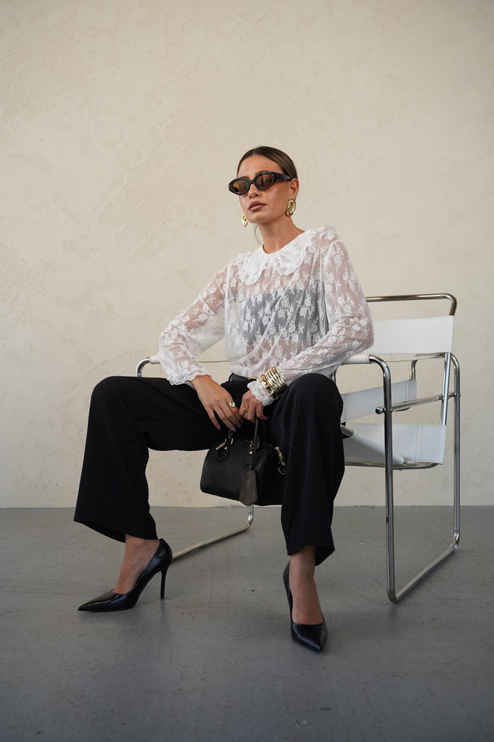 מכנס אלגנטי בגזרה ישרה לנשים - דגם רום בצבע שחור