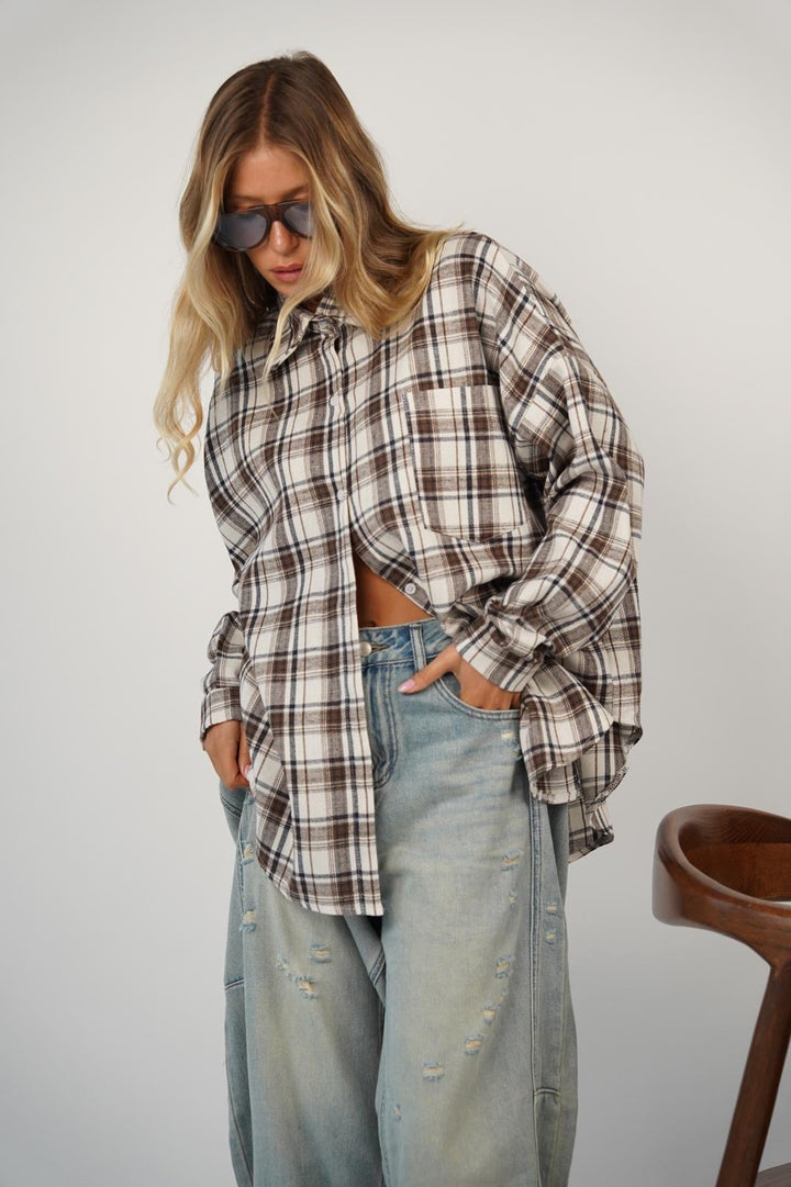 חולצה מכופתרת משבצות אנה