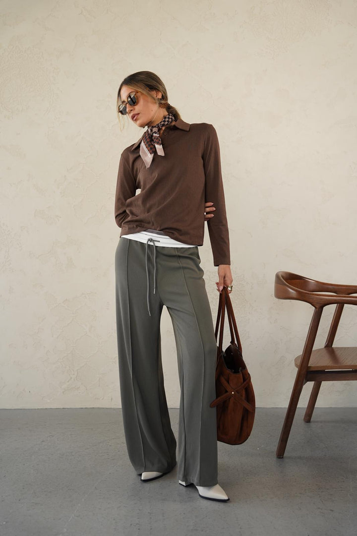 מכנס נשפך לנשים - דגם רותם בצבעים אפור, ירוק ובז׳