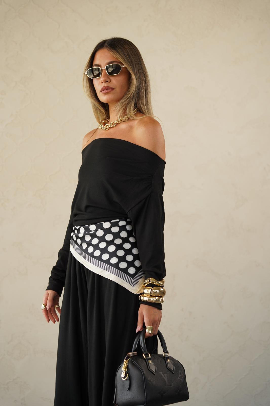 חליפה נשפכת עם גומי במותן לנשים - דגם אייבי בצבעים שחור, חום וכחול