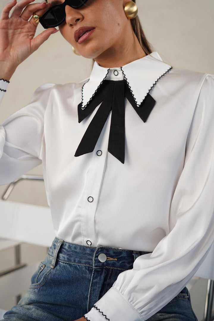 חולצה אלגנטית וקלאסית לנשים - דגם אופיר בצבע לבן