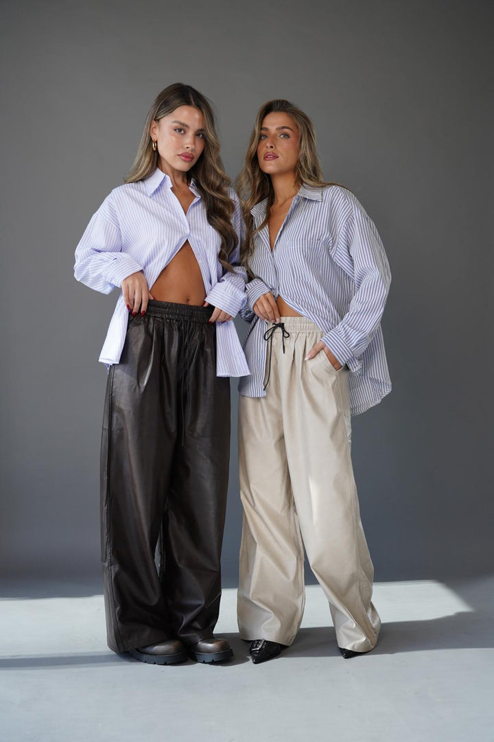 מכנס ארוך עם גומי מותן לנשים - דגם לארי בצבעים חום, שחור וקרם