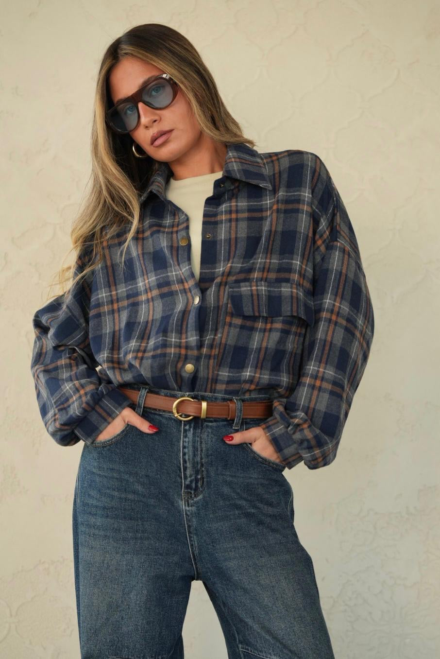 חולצה מכופתרת משבצות נינה