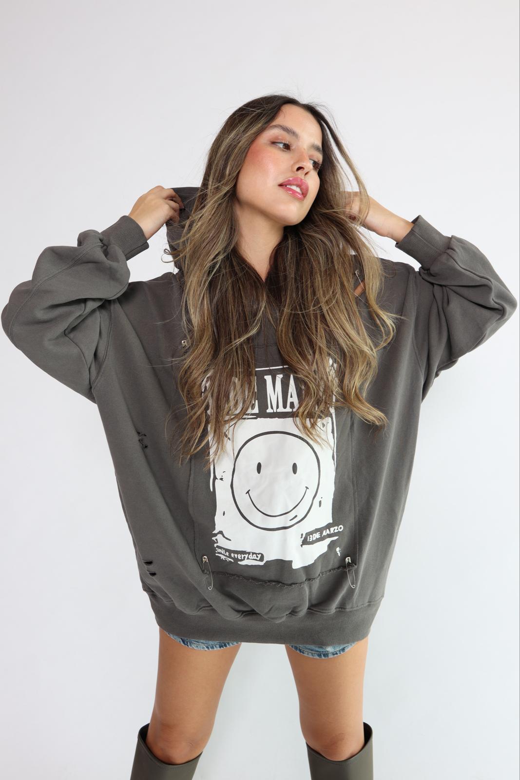 פוטר בגזרה רחבה עם הדפס לנשים - דגם רוס בצבעים שחור, אפור וירוק