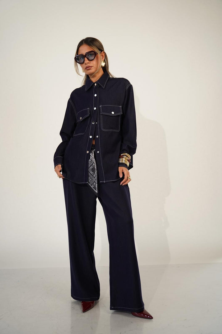 חליפת ג׳ינס לנשים - דגם לוקאס בצבעים כחול ג׳ינס, ג׳ינס בהיר וג׳ינס כהה