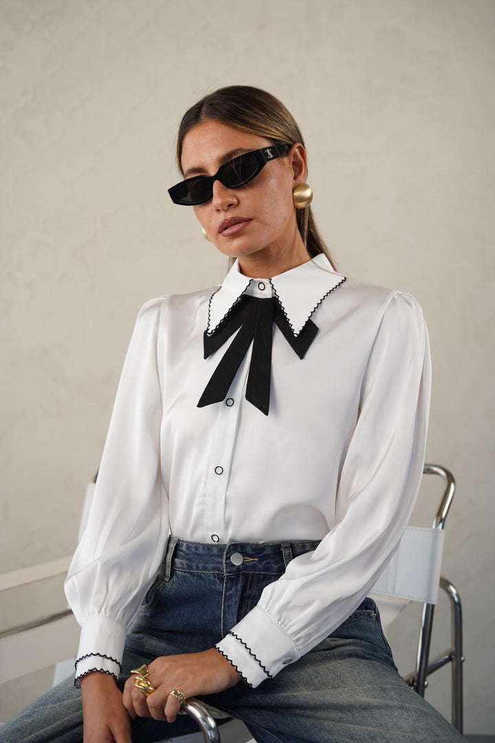 חולצה אלגנטית וקלאסית לנשים - דגם אופיר בצבע לבן