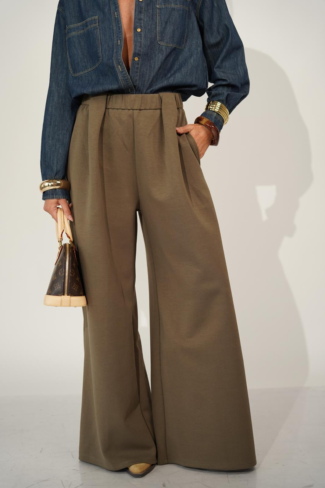 מכנס נשפך לנשים - דגם מיילו בצבעים ירוק, חום ושחור