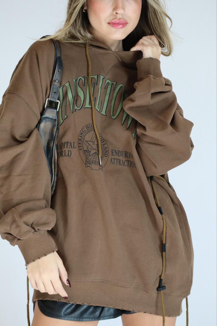 פוטר אוברסייז עם קפוצ׳ון לנשים - דגם רנדי בצבעים שחור וחום