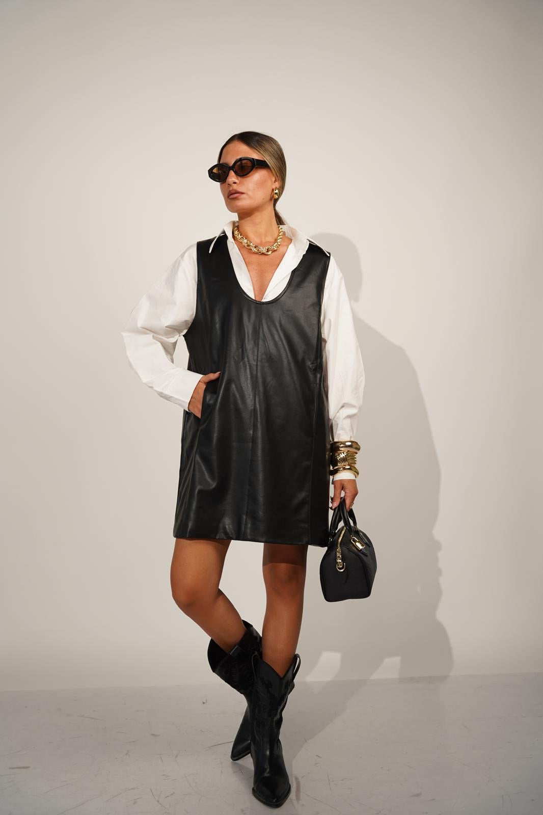 שמלת סרפן מעור לנשים - דגם נואל בצבעים חום ושחור