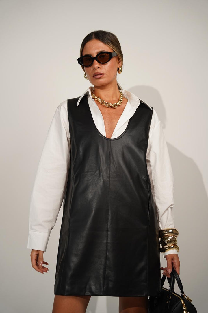 שמלת סרפן מעור לנשים - דגם נואל בצבעים חום ושחור