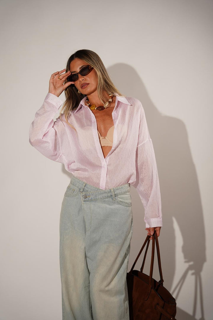 חולצה מכופתרת שקפקפה לנשים - דגם נטע בצבעים ורוד פסים, צהוב פסים, תכלת פסים וקרם פסים